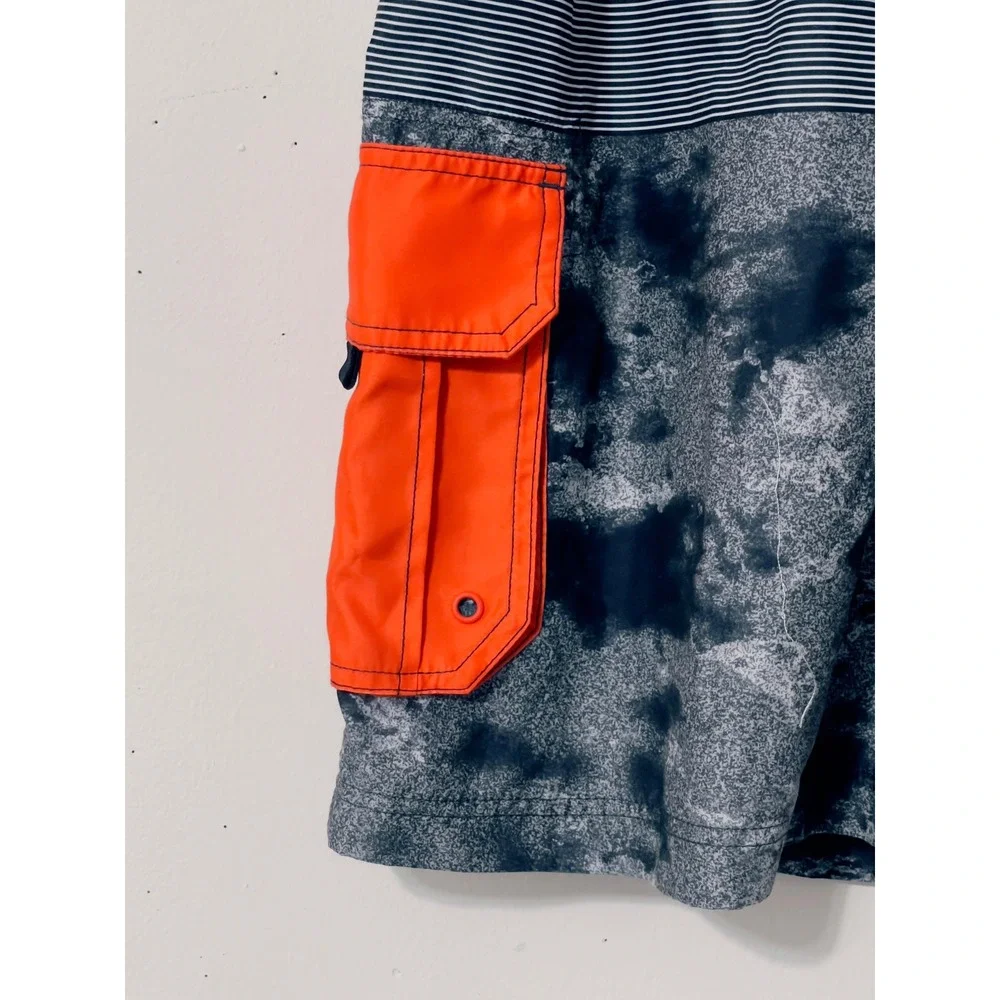 O'Rageous Mens Swim Trunks XL Orange Striped Cargo Board‎ Shorts Mesh Lined